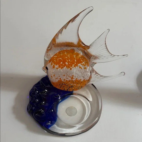 3 PartyLite Riviera Art Glass Angel Fish Tealight Candle Holder Orange Blue - Picture 4 of 13